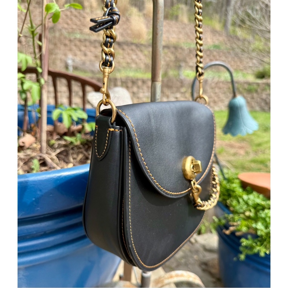 Coach 1941 Saddle Bag 23 Black Glovetanned Leather Crossbody 58241 Brass Chain - Picture 3 of 16